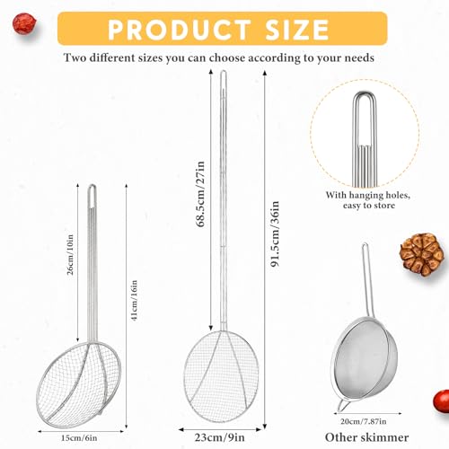 2 Pcs 36" Stainless Steel Wire Skimmer Long Handle Strainer Spoon