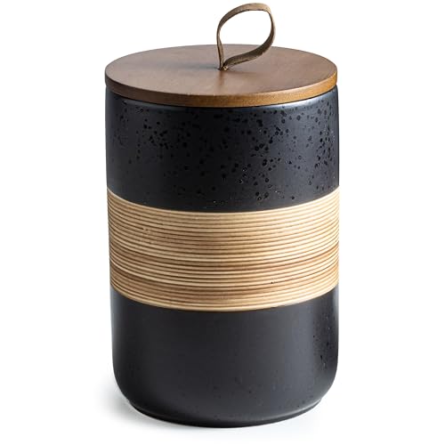Large Coffee Container with Lid Ceramic Coffee Canister for Kitchen (Black / 60 fl.oz)