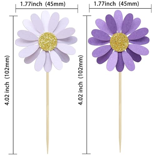 24Pcs Purple Daisy Cupcake Toppers Flower Cake Toppers Daisy Cake Decorations Chrysanthemum Cupcake Toppers Spring Daisy Flower Cake Picks for Birthday Wedding Supplies (24 Count)