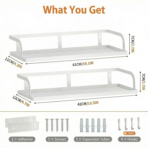 2 Pack 16.5" Extra Long Slim Hollowout Shower Caddy (White / U-Shape Easy Access (16.5" Extra Long))