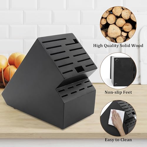 Knife Block for Kitchen Countertop (Black-20 Slot)