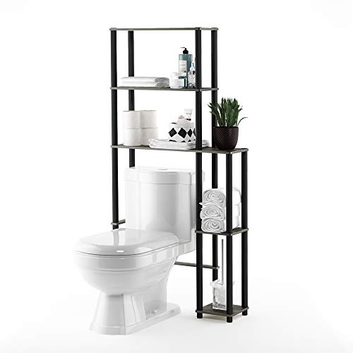 Turn-N-Tube Over The Toilet Storage, 5 Shelves Bathroom Organizer Space Saver Rack, French Oak Grey/Black (French Oak/Black / Side Rack)