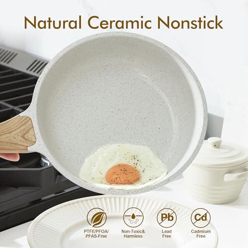 Nonstick Ceramic Frying Pan Skillet (9.5 Inch / White)