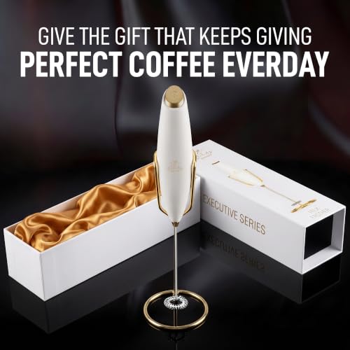 Powerful Milk Frother Wand With Duracell Batteries (Gift Box White Gold / Z1 Motor + Batteries)
