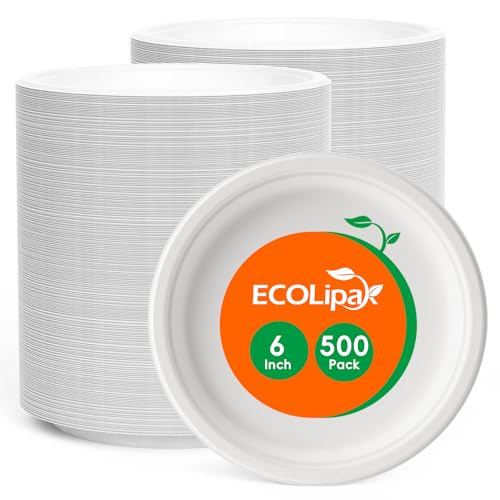 6 in 500 Pack White Disposable Compostable Dessert Paper Plates (6in-500white)