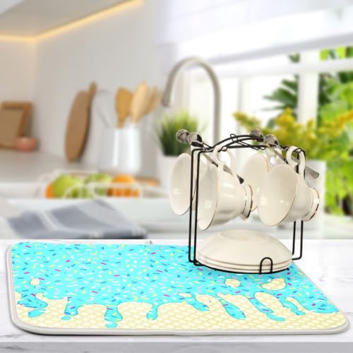 Teal Blue Ice Cream Drying Mat for Kitchen Counter Absorbent Microfiber Drying Pad (18" x 24")