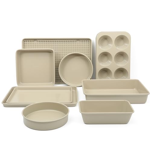 Gallen 10 Piece Baking Pans Ceramic PFA Free Non Toxic Non Stick Bakeware Set (Taupe / 10-Piece Bakeware Set)