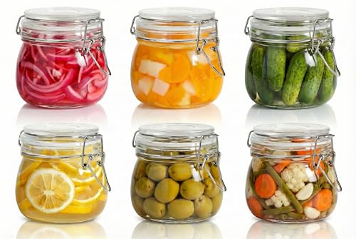 17 oz Round Glass Jars with Airtight Lids (Round-17OZ Set- 6 Pack)