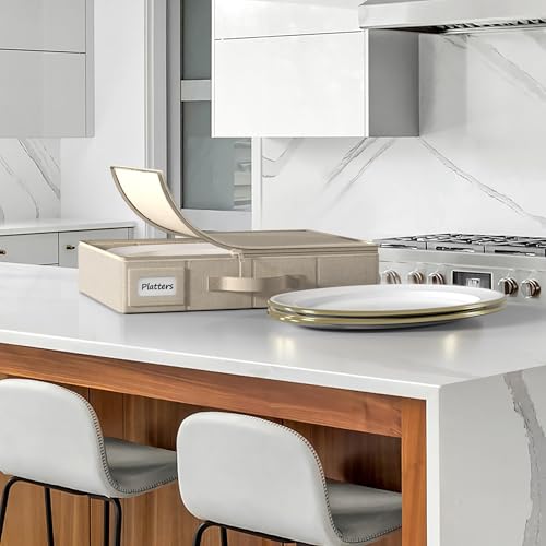 Platter Storage Case for Dinnerware (Beige / 2 Piece Platter Storage)