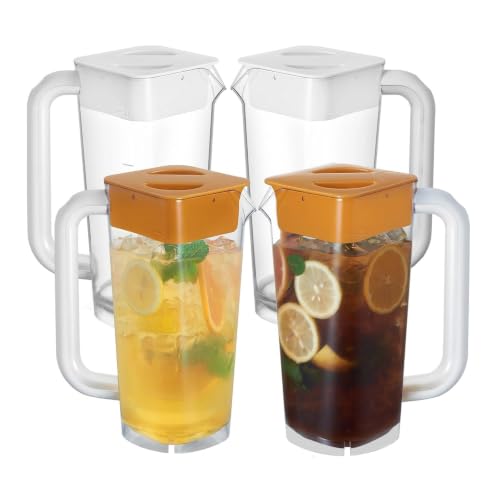4 Pack 2L 68 oz Plastic Pitcher with Lid & Handle (White-brown-4pack)