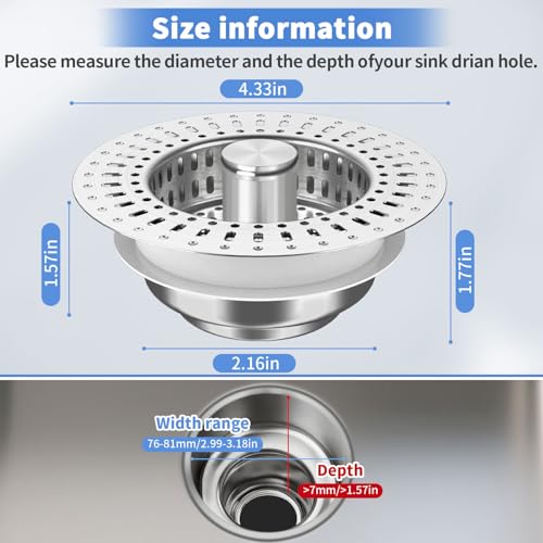 Upgraded 3 in 1 Kitchen Sink Drain Filter (2 Count)