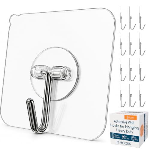 Adhesive Wall Hooks for Hanging Heavy Duty No Drill (Medium, 12 pcs)