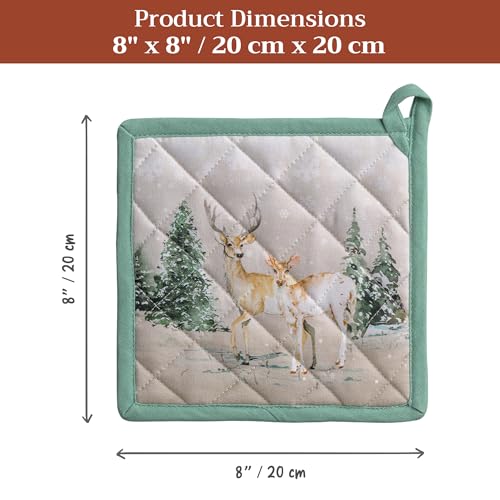 Pot Holders 100% Cotton Potholders (049 - Deer in the Woods / 8" x 8" (Pot Holder Pack of 2))