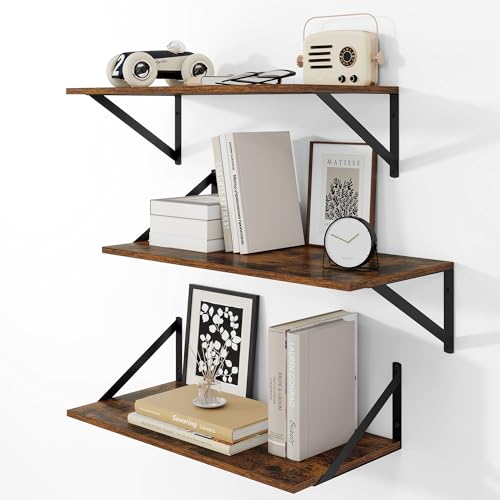 24W x 12D Deep Floating Shelves Set of 3 Rustic Brown (Rustic Brown With Black Metal Bracket / 24wx12dx5.8h)