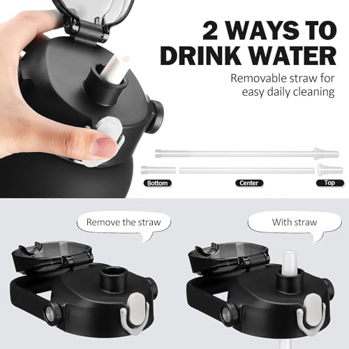 56oz Glass Water Bottles with Straw (Black / 56 Ounces)