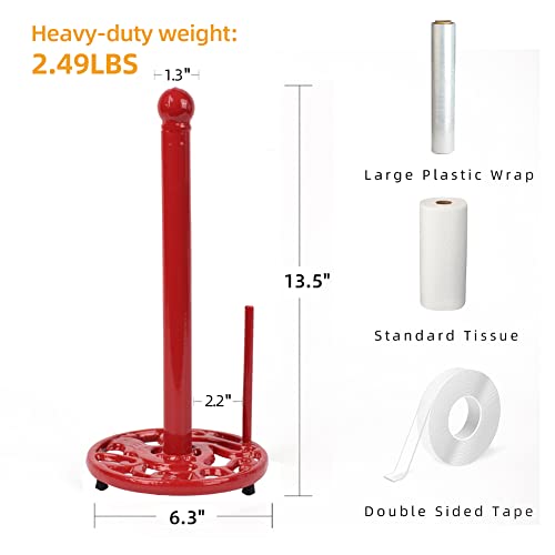 Red Cast Iron Paper Towel Holder for Kitchen Countertop (Red)