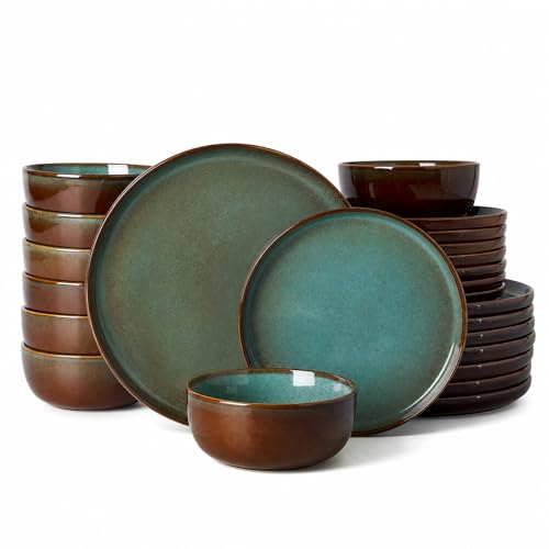 Milkyway 24 Piece Stoneware Dinnerware Set (Moss Green & Cocoa / Service for 8 (Standard Dinner Set))