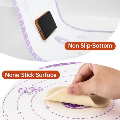 Non Stick Silicone Pastry Mat for Dough Rolling (Purple / 26"L x 16"W)