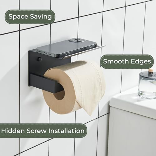 Black Toilet Paper Holders with Shelf Bathroom Toilet Paper Roll Holder SUS304 Stainless Steel Wall Mounted
