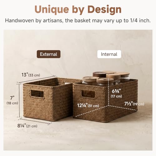 Wicker Baskets for Storage (Natural (Seagrass) / 2x 13"L x 8"W x 7"H)