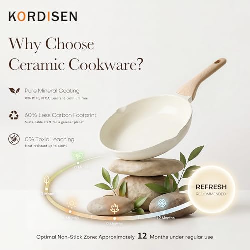 Ceramic Non Stick Frying Pan Skillet with Lid (White Ceramic / 12.5 Inch)