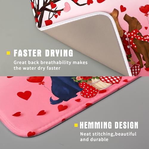 Love Dog Dish Drying Mat 16"x18" Red Heart Microfiber Dish Drainer Mat Hanging Loop Absorbent Fast Dry Pad Kitchen Counter Bar Accessories (Love Dogs / 16" x 18")