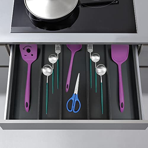 Bamboo Drawer Organizer Kitchen Utensils (Black / Large)