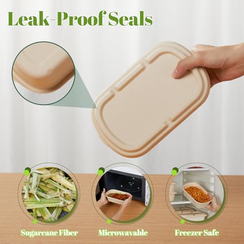 100% Eco Friendly] Disposable Food Containers with Lids (24 OZ)