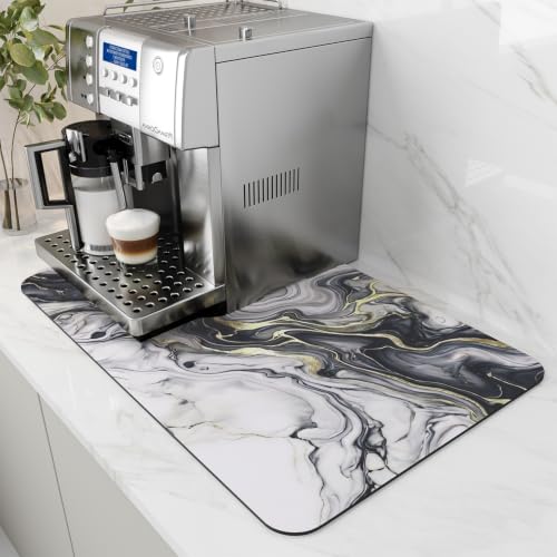 Dish Drying Mat for Kitchen Counter (Marble Black / 16"X24")