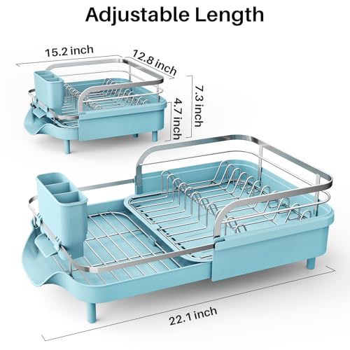 Expandable Dish Drying Rack for Kitchen Counter (Blue)