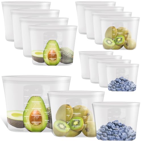 100% Platinum Silicone Reusable Storage Bags (Clear | Starter Set | 12 Pack)