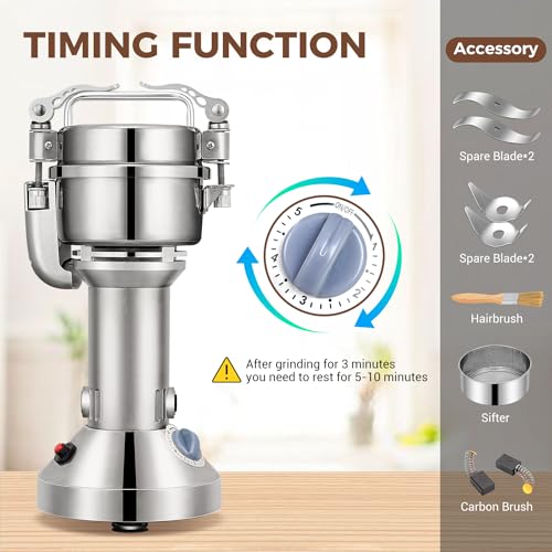 Grain Mill 150g Commercial Spice Grinder Electric 650W Stainless Steel Pulverizer Dry Grinder for Grinding Wheat (150G)