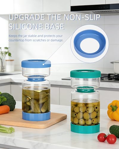 Pickle Jar with Strainer Flip (04-Lake Blue&Peacock Blue / 37oz 2pcs)