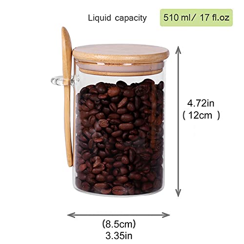 Glass Jars with Bamboo Lids and Spoon Set of 6 (Round/17oz*6/Bamboo Lid)