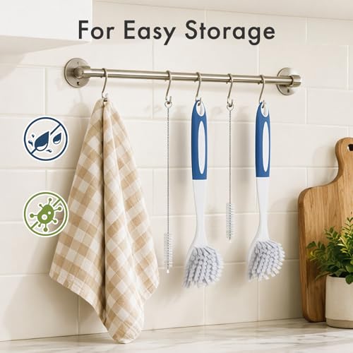 Dish Brush with Handle (Blue+blue / 2 Pack)