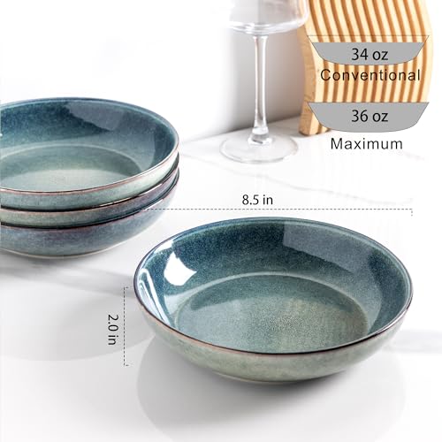8.5’’ Ceramic Pasta Bowls Set of 4 (Set of 4 / Ceylon Blue)