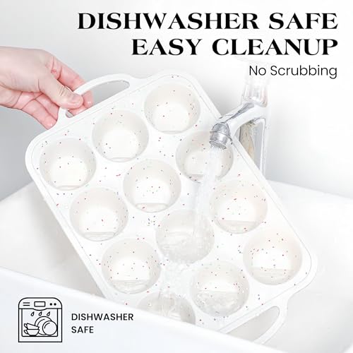 12 Cups Silicone Muffin Pans for baking with Metal Frame (Cream / 12-Cup Regular)
