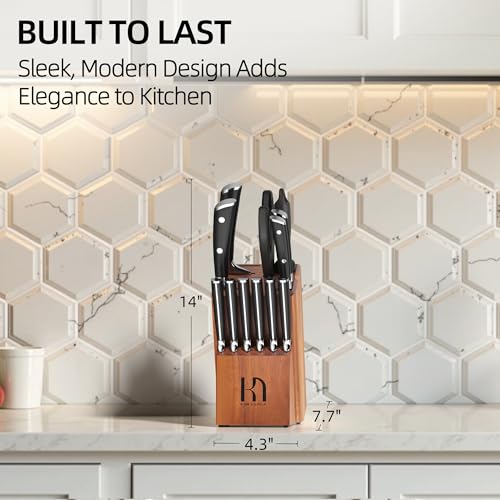 15 Pcs Japanese Knife Set with Sharpener (Brown)
