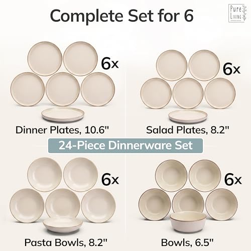 24 Piece Stoneware Dinnerware Set for 6 (Rustic / Beige / Set for 6 (24pcs))