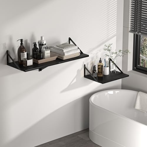 16W x 12D Deep Floating Shelves Set of 2 Black (Black With Black Metal Bracket / 16wx12dx5.8h)