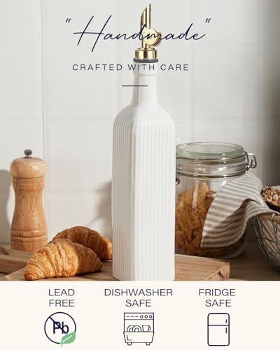 18 OZ Olive Oil Dispenser Bottle For Kithen with Golden Pourer (White)