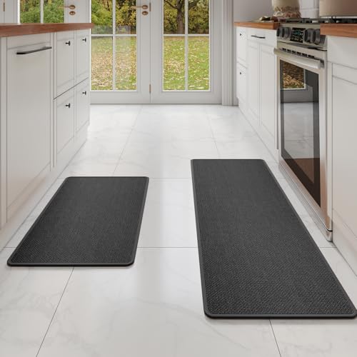 Kitchen Mat Kitchen Rugs Sets of 2 PCS Non Slip Black 17"x30"+17"x47" (5.48 Sq Ft)