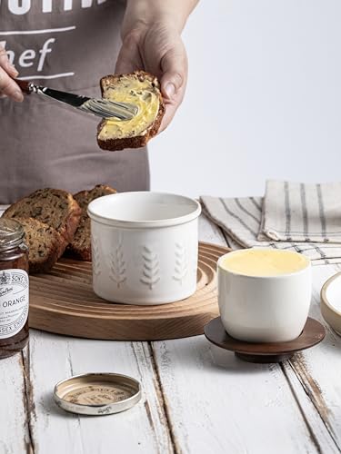 Ceramic Butter Dish With Lid (Cream White / Leaf-3.94"dia)
