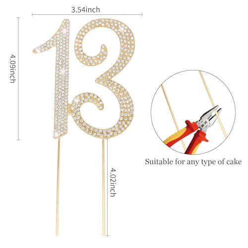 13th Birthday Cake Topper Gold Number 13 Cake Decorations for Birthday Party Anniversary Decoration (13)