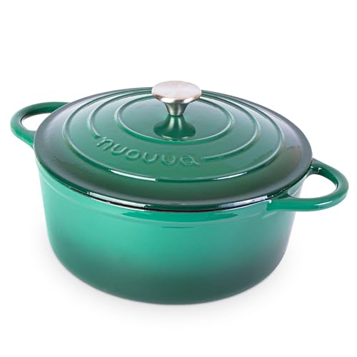 Enamelled Cast Iron Dutch Oven Pot with Lid (Dark Green / 6.4-Quart - Deep)
