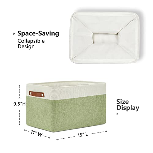 Fabric Storage Bins for Laundry (White&Green / L-15"x11"x9.5")