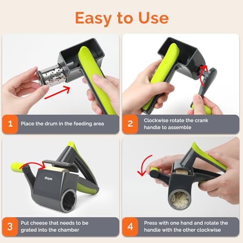 Patented Handheld Parmesan Cheese Grater with 2 Rotary Drums (Gray)