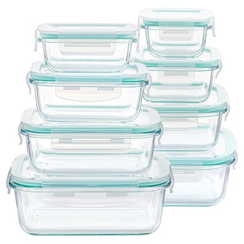 8 Pack Glass Food Storage Containers with Airtight Lids (Green)
