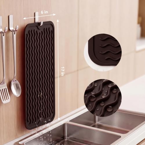 Silicone Dish Drying Mat for Multiple Usage (Coffee / 17"L x 6"W)