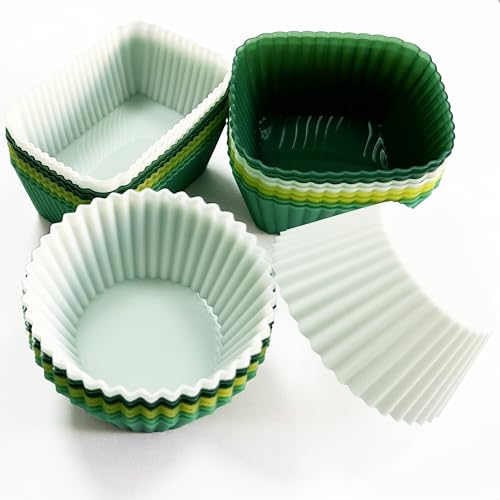 Silicone Baking Cupcake Cups Muffin Liners Nostick Cake Molds Bento Lunch Box Dividers (3shapes Neutral Color)